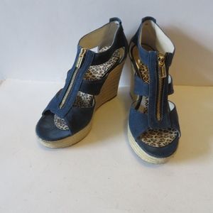 MICHAEL KORS DARK BLUE CANVAS WEDGE HEEL  7